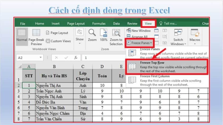 Hướng dẫn cách cố định dòng trong Excel chi tiết từng bước